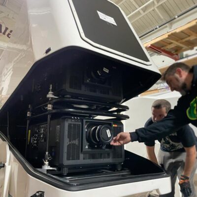 Stack mode video projector, protective box