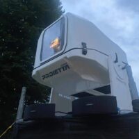 Outdoor installation of video projector for video mapping using protective box