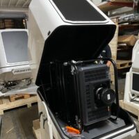 Portrait mode video projector, protective box